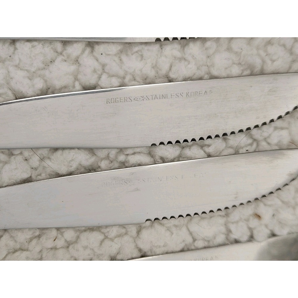 SET OF 8 ROGERS STANLEY ROBERTS FLORAL MIST STAINLESS STEEL KNIVES - Picture 4 of 4